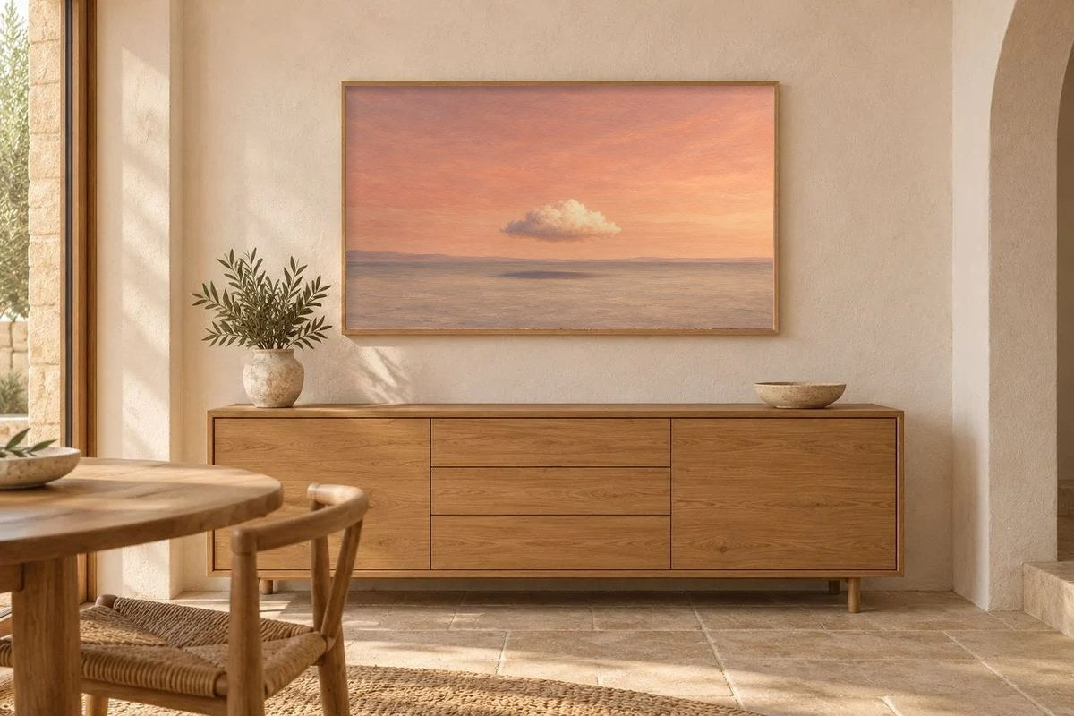 Shadow of a Cloud styled above a sideboard in a warm room